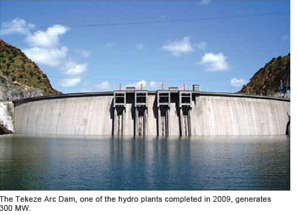 The Tekeze Arc Dam, one of the hydro plants completed in 2009, generates 300 MW.